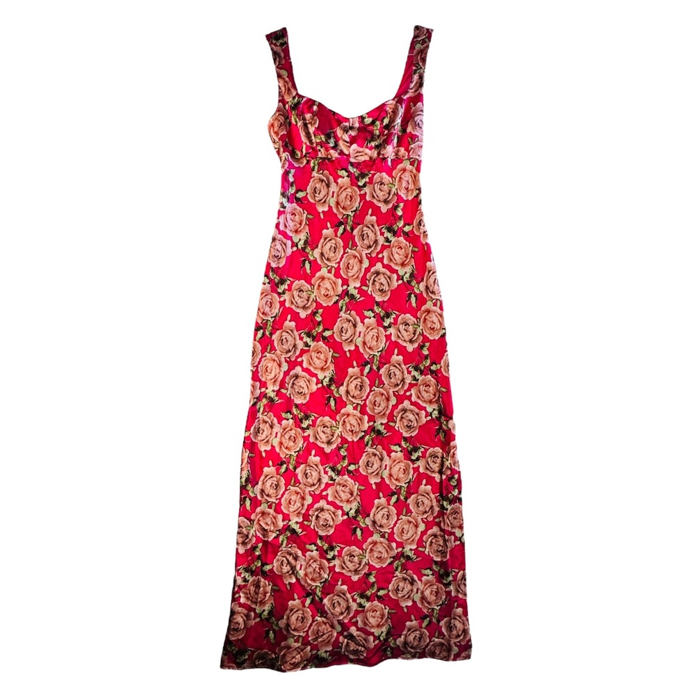 90s rose print pink floral maxi dress coquette romantic grunge‎ cottagecore S